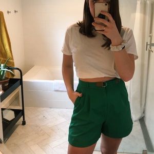 Leprechaun green pleated shorts